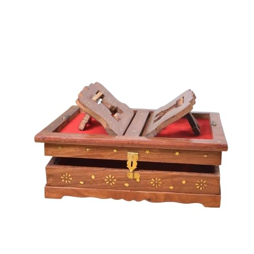 Sheesham Wooden Handmade Brass Work Quran/bibal/Geeta Box Stan
