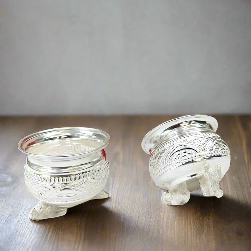 gereman silver set of 10 bowls with elephant leg for prasadam/snacks/sweets/gift item