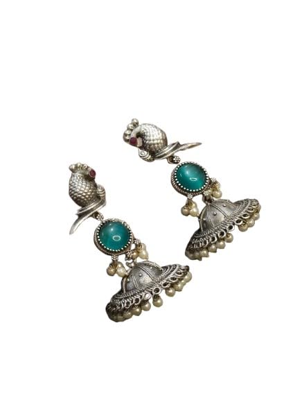 oxidized peacock jhumki earrings for women