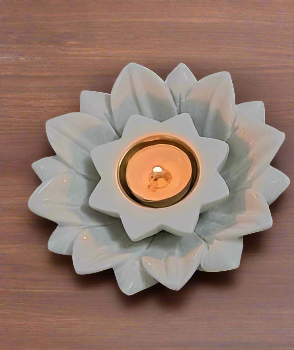 marble lotus urli with star diya/tea light holder for home décor