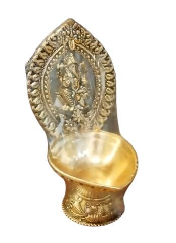 Brass Ganesh Fully Carved Diya for Pooja, 1 Piece