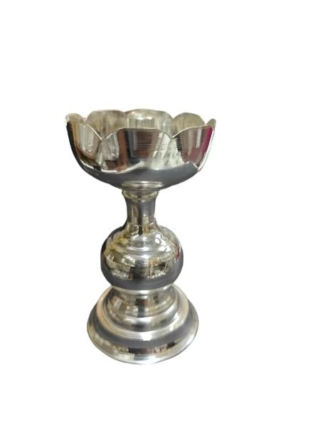 German Silver Flower Diya Pair Set for Housewarming/ Diwali / Gift Item , 6"