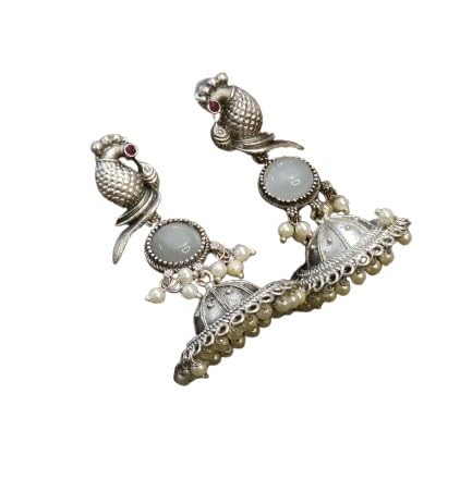 oxidized peacock jhumki earrings for women, color : grey