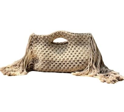 handmade off white clutch bag macrame bag evening bag for women