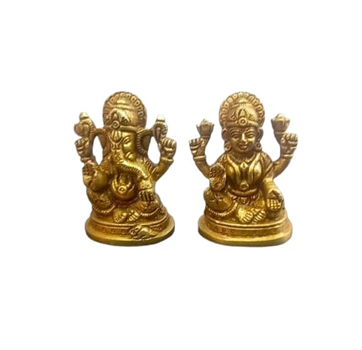 indiancraftsbykanika Brass Ganesha Laxmi ji Small Idol, 3" Height for Home Temple/Diwali Pooja