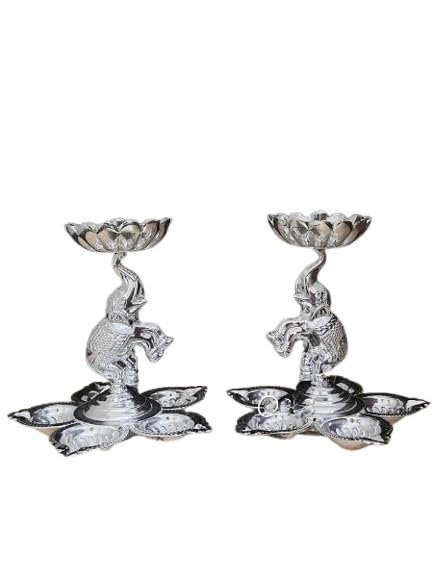 German Silver Elephant Panchmukhi Diya Set of 10 Pieces