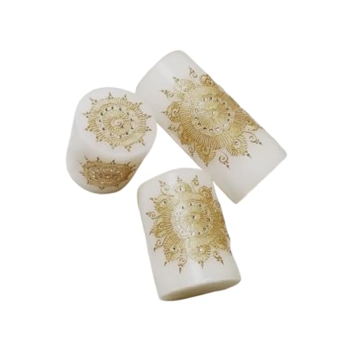 Set of 3 White with Golden Design Pillar Set for Diwali/Home décor/Gift Item