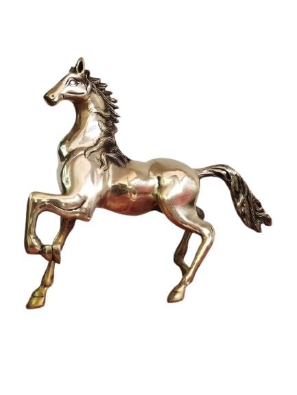 indiancraftsbykanika Presents Brass Horse Statue/showpiece/Home décor/Gift Item, Golden