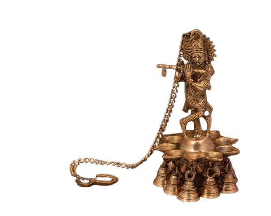 Brass Hanging Krishan Oil lamp for Home/ Temple/ Gift Item/ Home Decor with Hanging Bells