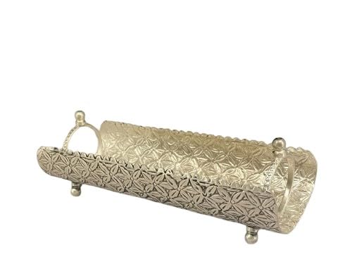 indiancraftsbykanika german silver fine carving round snacks platter/fruit platter/home décor/gift item, 1 piece