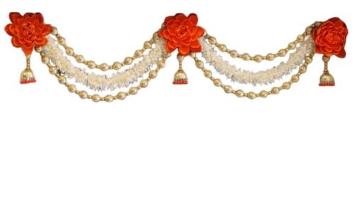 Crafting with Love Orange Combo Set of 5 Pieces - 1 toran, 2 Sides Wall Hanging, 2 Lotus Tea Lights, 4 Wax Tea Lights