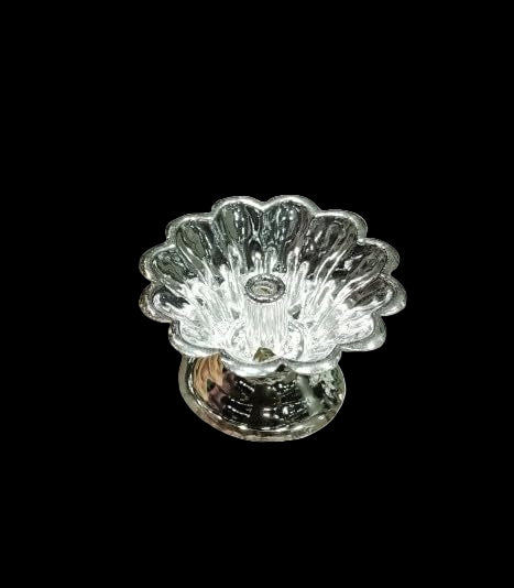 Silver Plated Flower Design Set of 12 Pieces Small Diya for Temple/ Diwali/ give Away Gifts