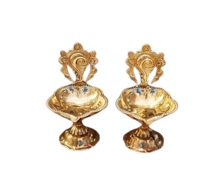 Brass shanku Chakara Diya Pair Set, Set of 2 Pieces