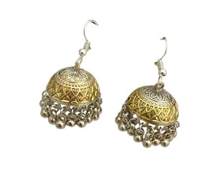 oxidized dual tone jhumki pair for women