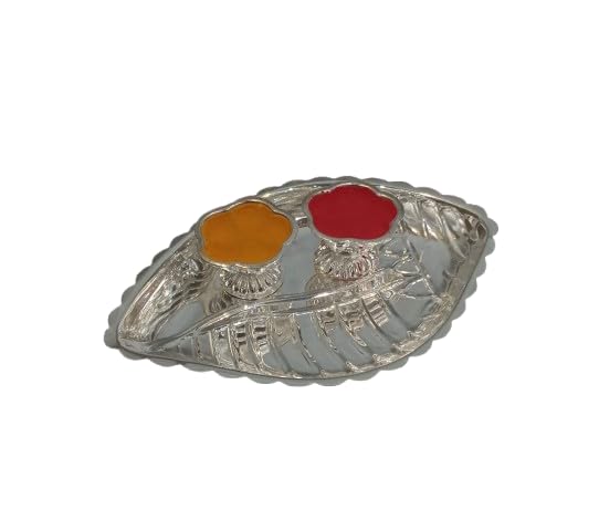 indiancraftsbykanika Silver Plated Shank shape Plate Haldi/2 Kumkum Karanda/flower bowls for festival
