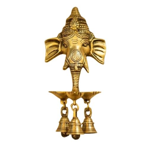 Brass Ganesh Wall Hanging with Bells and Diya Oil lamp for Home décor/ Temple