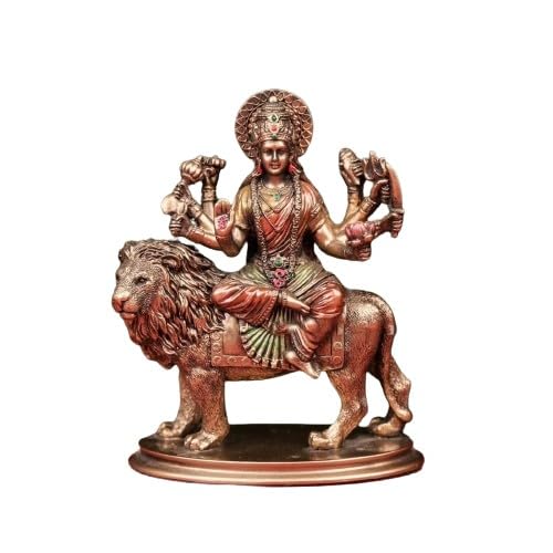 Cold cast Bronze  Goddess Ma Durga On Lion Statue/showpiece/Gift Item, Copper