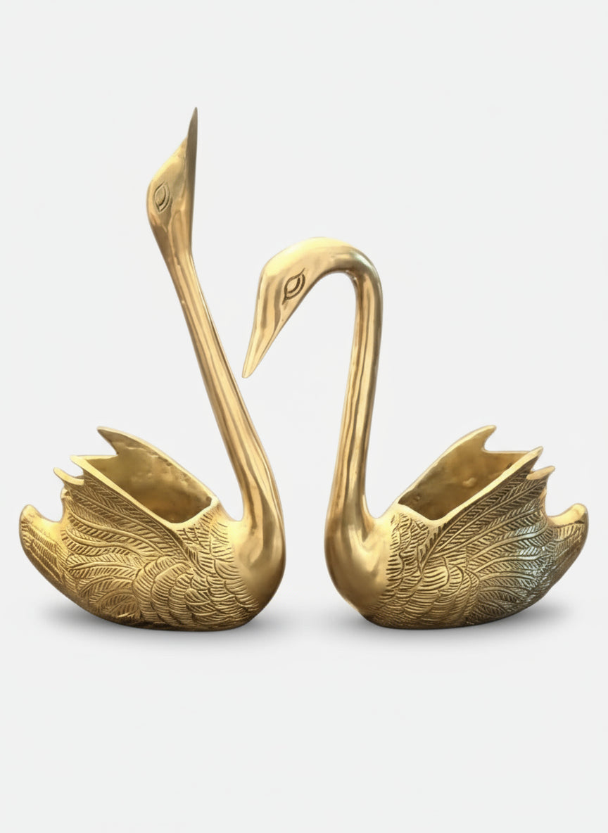 Pure Brass Metal Swan Pair of Swans for Good Luck and Love|Candle Holder for Home Decor Tabletop Living Room