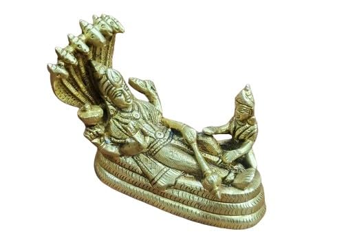 indiancraftsbykanika a Brass Vishnu Statue on a sheshnag with laksmiji Idol for Gift Item/Temple/showpiece/Statue