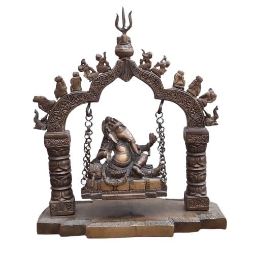 indiancraftsbykanika Brass ganseha on a jhula/Swing for Home Decor/Gift Item/Office, Brown, 060224x