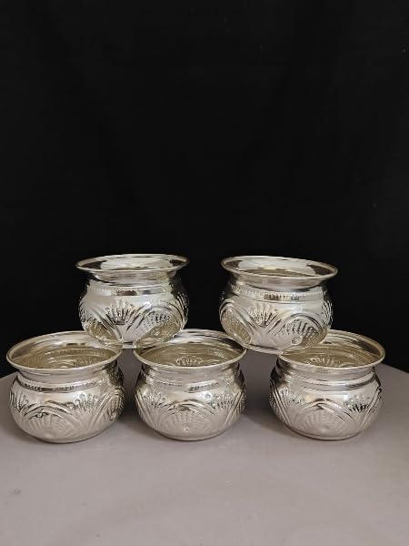 german silver bowl set of 5 pieces fully carved parsadam bowls, bowls for snacks/sweets