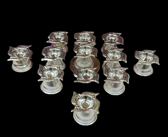 Silver Plated Set of 12 Pieces Diya for Temple/ Diwali/ give Away Gifts