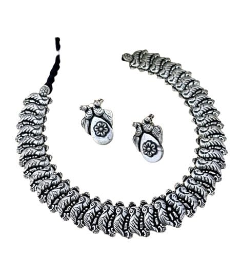 indiancraftsbykanika presents oxidized choker necklace set with matching earrings looks good on any woman, blue