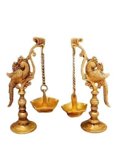 indiancraftsbykanika Presents a Set of 2 Parrots with Hanging Diya Home décor/Gift Item/Festival