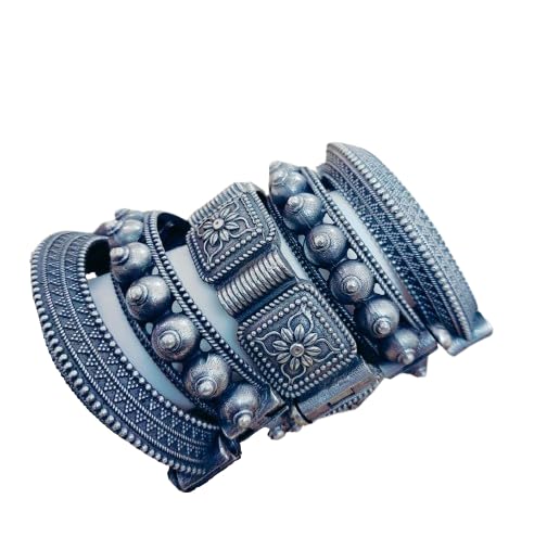 Silver replica german silver 5 piece openable bangles combo for women