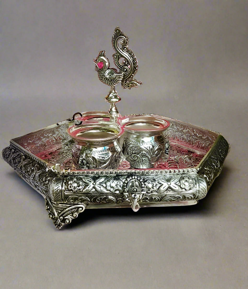 german silver antique hexagon ganesh urli plate/bowl