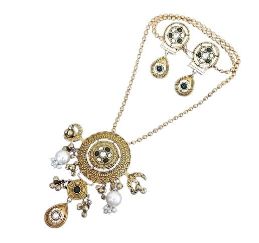 indiancraftsbykanika pendant necklace set with matching earrings for women goes with any attire, silver