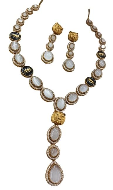indiancraftsbykanika presents kundan grey color stone necklace jewelery set with matching earring