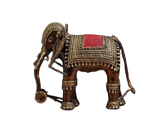 indiancraftsbykanika Brass Colorful dhokra bastar Elephant Statue/showpiece/Home Decor/Gift Item, Golden, 110124o