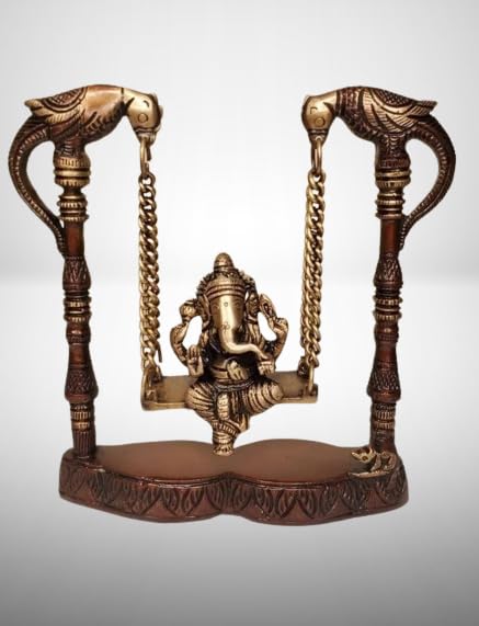 indiancraftsbykanika Brass Brown Color Ganesh Statue/Idol on Swing/jhula for Home Decor/Temple/Gift