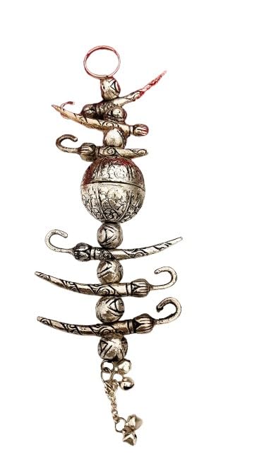 Antique German silver Nimbu-Mirchi/Good Luck Charm hanging, 2 pieces