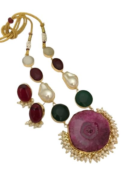 indiancraftsbykanika multicolor stone necklace with matching earrings for women