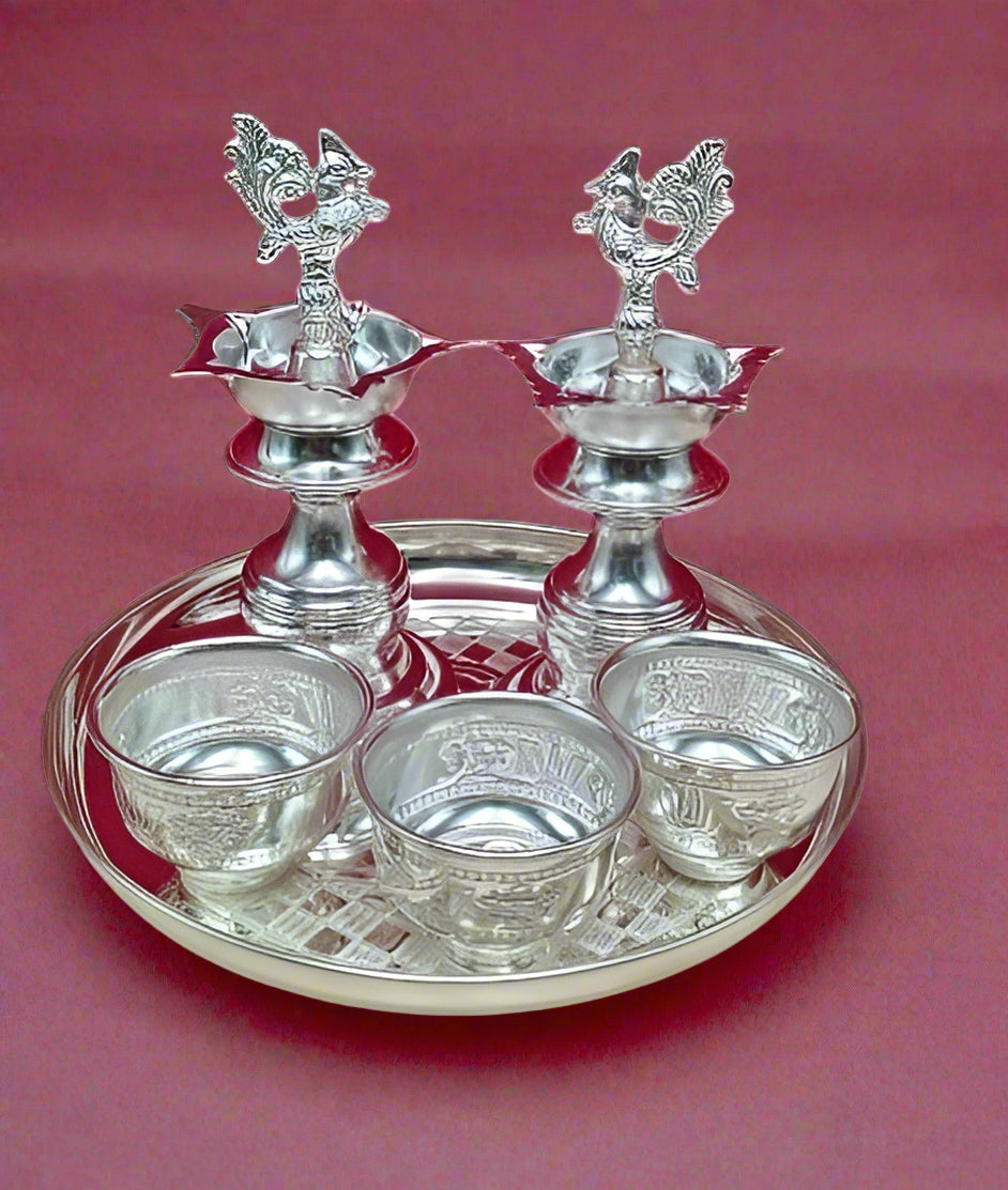 German Silver Pooja thali Set of 6 Pieces
