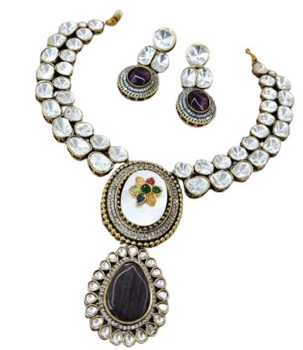 indiancraftsbykanika jadau kundan color stone necklace jewelery set with matching earring