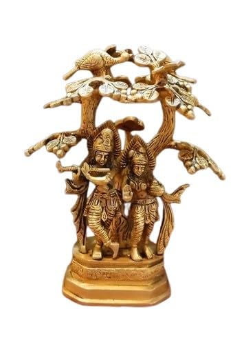 Brass Radha Krishan Statue Standing Under kalpavriksha with Peacock on top Home décor/Temple/Office/Gift Item
