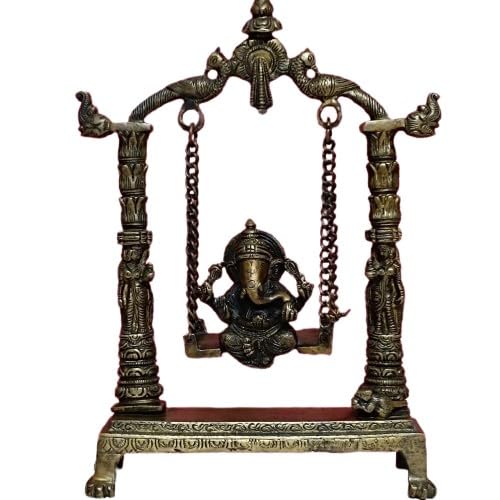indiancraftsbykanika Brass Antique Finish Ganesh on jhula/Swing for Home/Office Decor