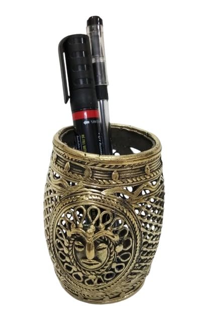 indiancraftsbykanika brass handmade dhokra pen holder/spoon holder/gift item, 1 piece, gold, 260124t