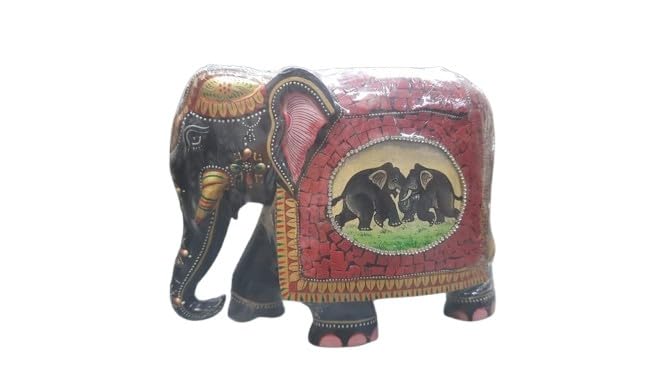 indiancraftsbykanika Handcrafted kadam Wood Made Rajasthani Elephant Pair artefact in Home Decors, Set of 2 Pieces