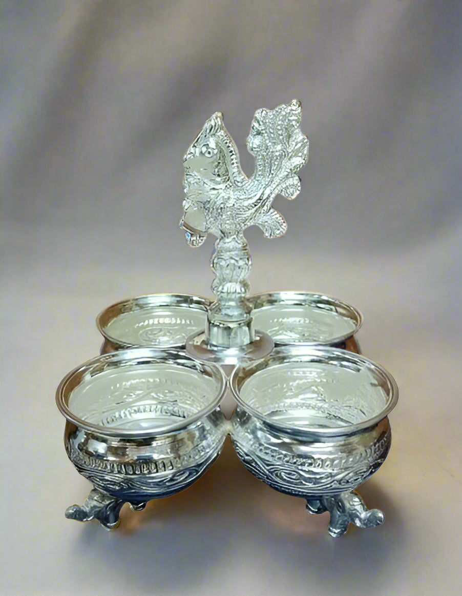 German Silver Special Naxi Work 4 Bowl panchapala/Kumkum Bowl