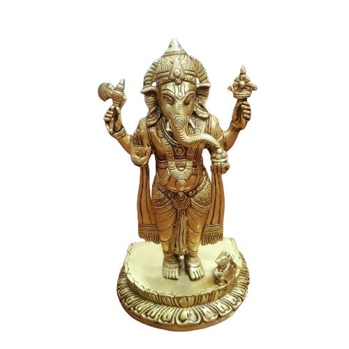 indiancraftsbykanika Brass Ganesh Statue with mushak/Rat showpiece/Gift Item/Home Decor