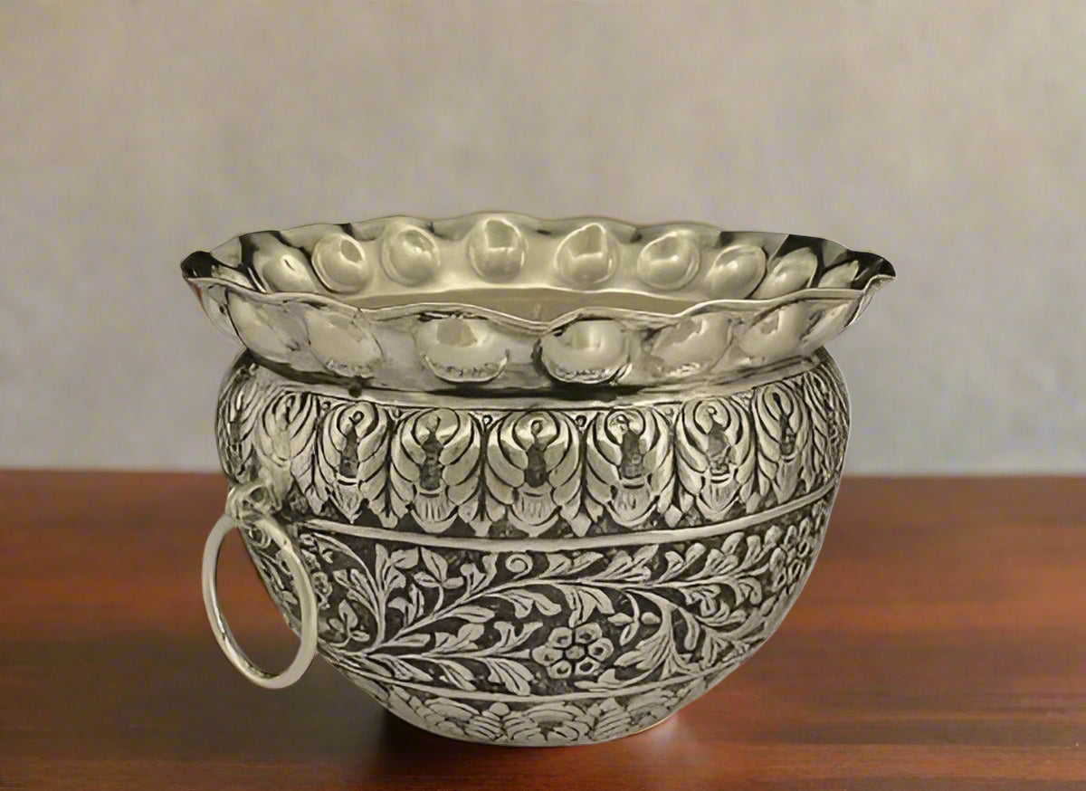 German Silver Fully Carved flower Urli Bowl