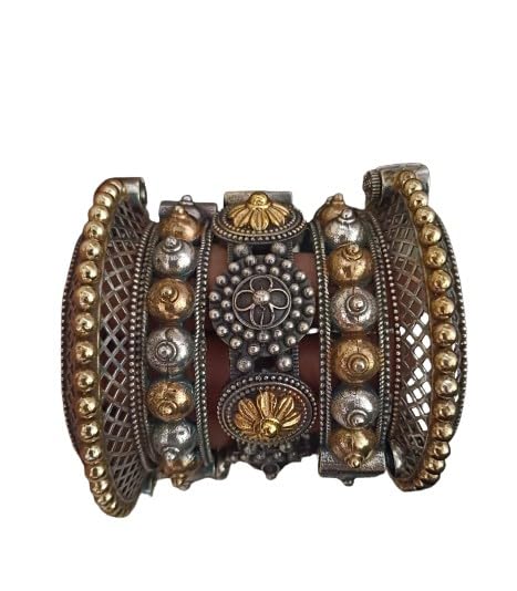 oxidized dual tone Silver replica openable bangles set of 5 pieces for women