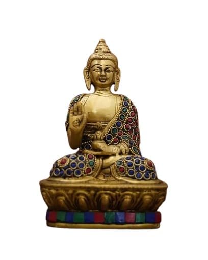 indiancraftbykanika Brass with Stone Work Buddha Idol Statue for Meditating Room/Pooja Room