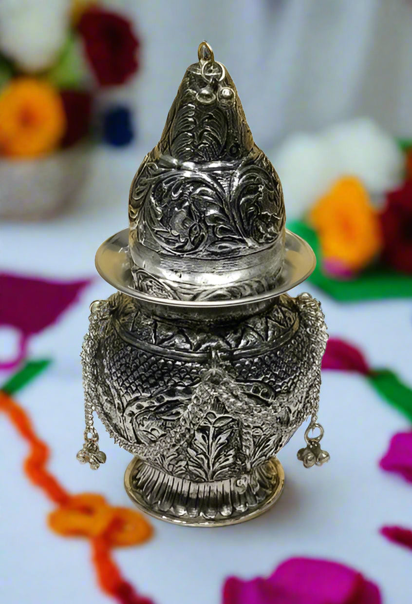 Antique Silver Plated Gungroo Work Kalash & Nariyal