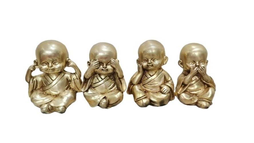 indiancraftbykanika Brass Set of Wise Monks Baby Buddha Statues Hear No Evil, See No Evil, Speak No Evil,Think Wisely Set for Home