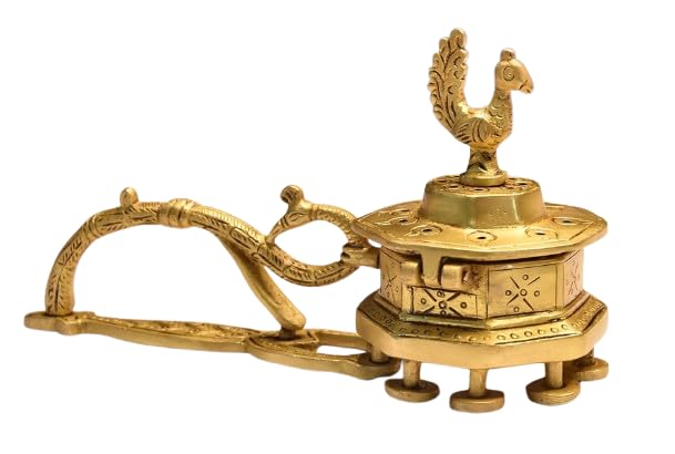 Dhoop Dani Brass Peacock with Handle Incense Burner Peacock Dhoop Dani